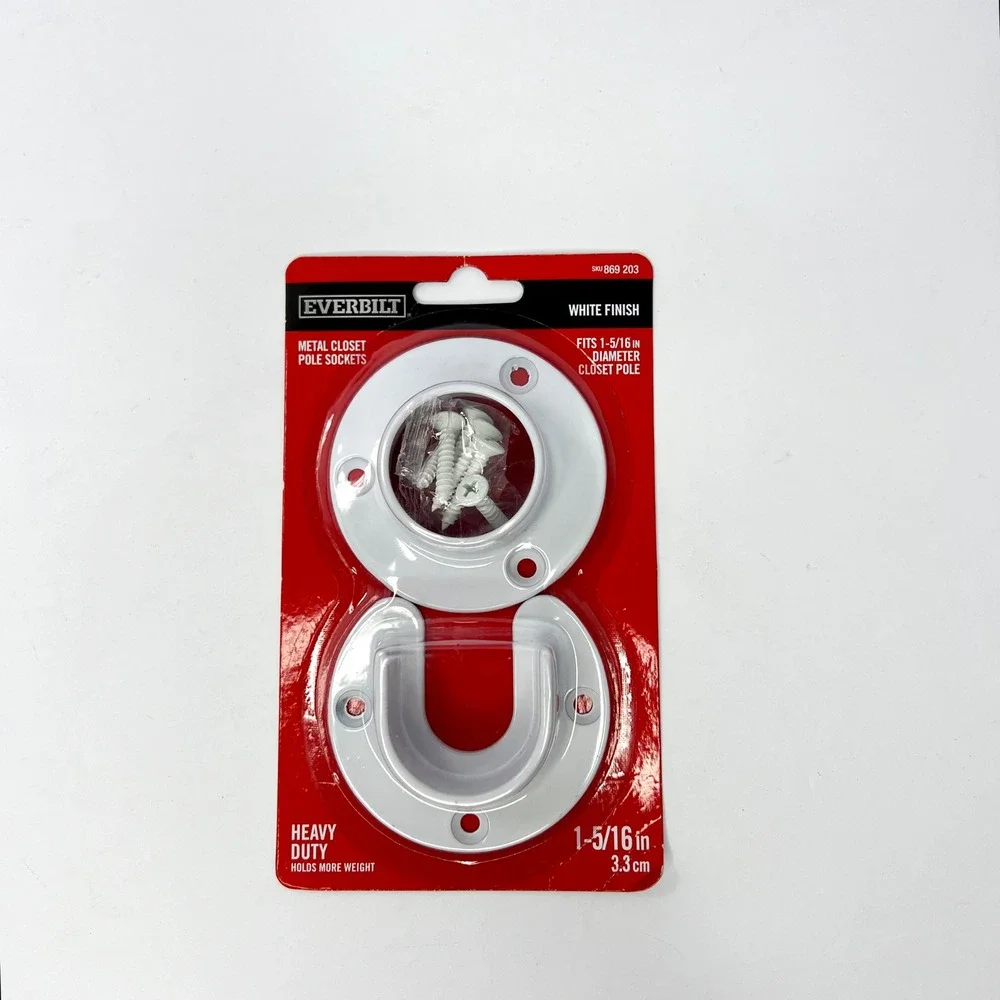 Everbilt White Metal Closet Pole Sockets 1-5/16 in Heavy Duty Hardware‎ NEW